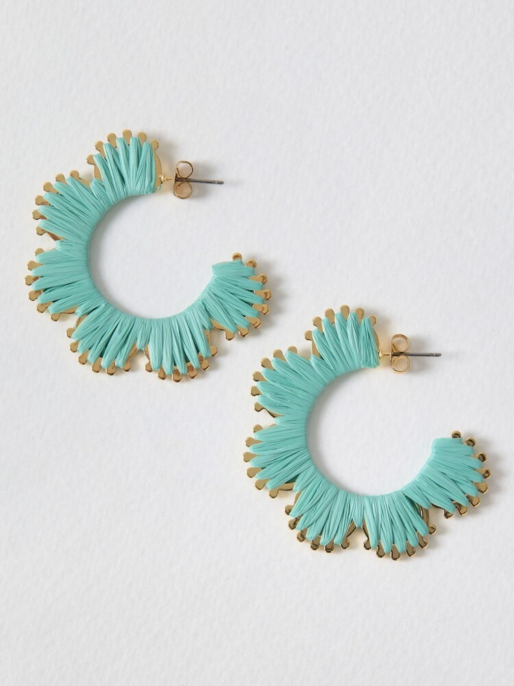 Oliver Bonas Green Enya Woven Curved Edge Hoop Earrings - Image 1 of 3