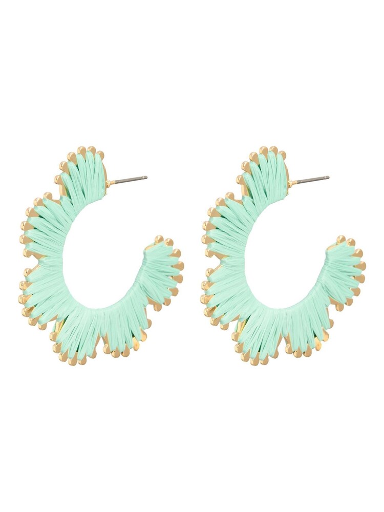 Oliver Bonas Green Enya Woven Curved Edge Hoop Earrings - Image 2 of 3