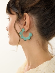 Oliver Bonas Green Enya Woven Curved Edge Hoop Earrings - Image 3 of 3