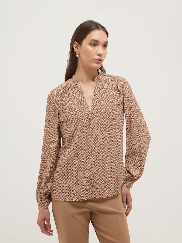 Hobbs Brown Mila Blouse - Image 1 of 5 Hobbs Brown Mila Blouse - Image 1 of 5