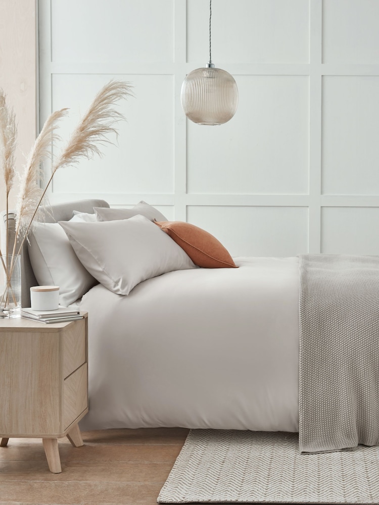 Stone Natural 400 Thread Count 100% Egyptian Cotton Sateen Luxury Duvet Cover and Pillowcase Set - Image 3 of 6