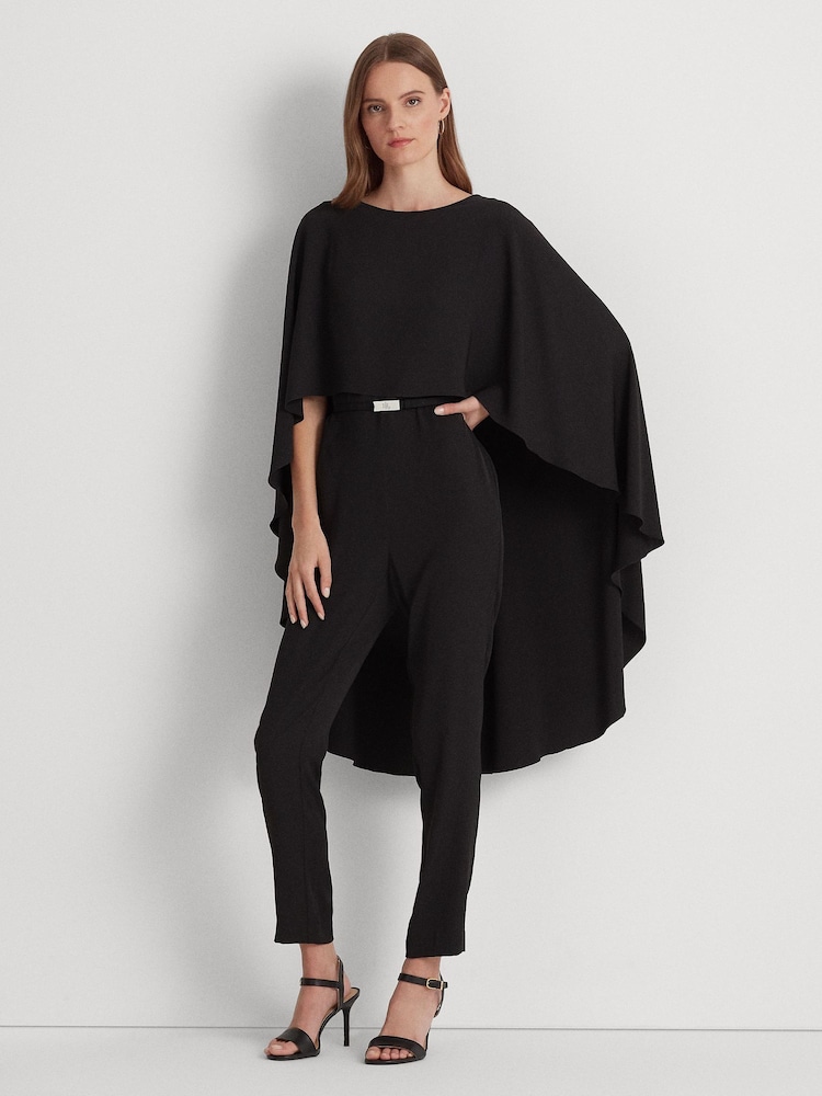 Lauren Ralph Lauren Okliony Belted Cape Georgette Black Jumpsuit - Image 1 of 7