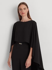 Lauren Ralph Lauren Okliony Belted Cape Georgette Black Jumpsuit - Image 4 of 7