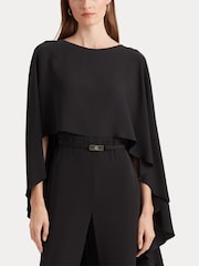 Lauren Ralph Lauren Okliony Belted Cape Georgette Black Jumpsuit - Image 5 of 7