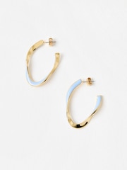 Oliver Bonas Blue Nadine Blue Enamel Twist Oval Hoop Earrings - Image 1 of 3