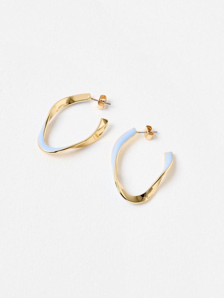 Oliver Bonas Blue Nadine Blue Enamel Twist Oval Hoop Earrings - Image 2 of 3