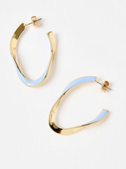 Oliver Bonas Blue Nadine Blue Enamel Twist Oval Hoop Earrings - Image 3 of 3