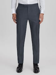 Reiss Airforce Blue Humble Slim Fit Wool Side Adjuster Trousers - Image 1 of 6