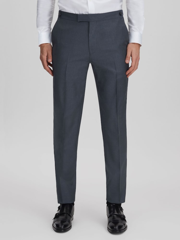 Reiss Airforce Blue Humble Slim Fit Wool Side Adjuster Trousers - Image 1 of 6