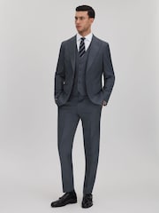 Reiss Airforce Blue Humble Slim Fit Wool Side Adjuster Trousers - Image 3 of 6