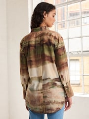 Green Scenic Print Sheer Long Sleeve Oversized Shirt - Image 3 of 6