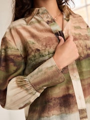 Green Scenic Print Sheer Long Sleeve Oversized Shirt - Image 4 of 6