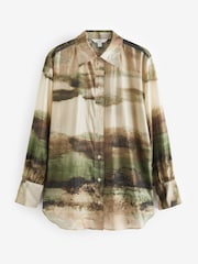Green Scenic Print Sheer Long Sleeve Oversized Shirt - Image 5 of 6