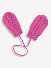 JoJo Maman Bébé Fuchsia Cream Cable Knit Pop-On Mittens - Image 1 of 1