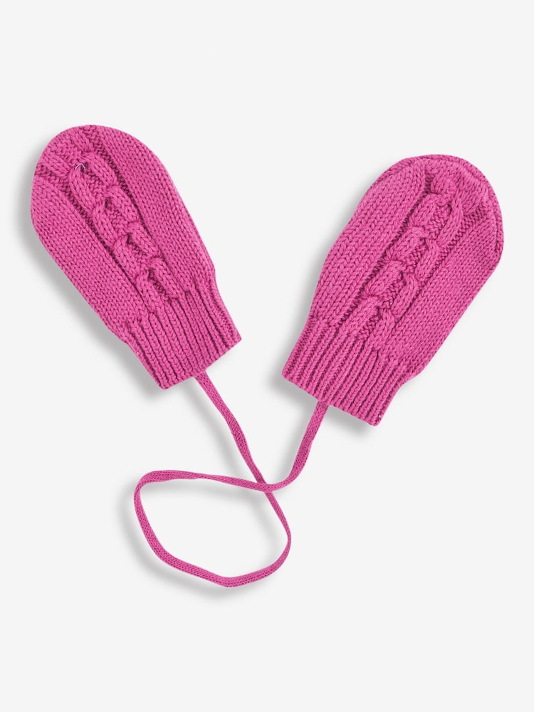 JoJo Maman Bébé Fuchsia Cream Cable Knit Pop-On Mittens - Image 1 of 1