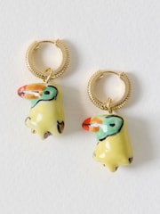 Oliver Bonas Yellow Uma Parrot Charm Drop Huggie Earrings - Image 1 of 5