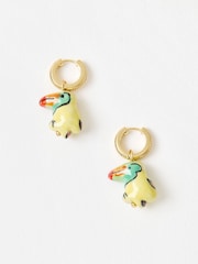 Oliver Bonas Yellow Uma Parrot Charm Drop Huggie Earrings - Image 2 of 5
