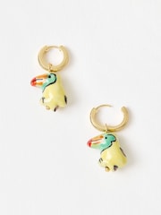 Oliver Bonas Yellow Uma Parrot Charm Drop Huggie Earrings - Image 3 of 5