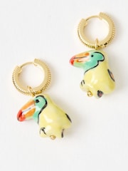Oliver Bonas Yellow Uma Parrot Charm Drop Huggie Earrings - Image 4 of 5