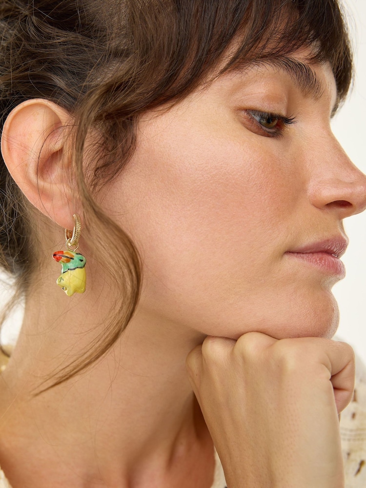 Oliver Bonas Yellow Uma Parrot Charm Drop Huggie Earrings - Image 5 of 5 Oliver Bonas Yellow Uma Parrot Charm Drop Huggie Earrings - Image 5 of 5