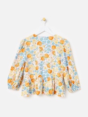 Oliver Bonas Blue Floral & Orange Print Peplum Blouse - Image 4 of 8