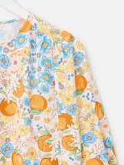 Oliver Bonas Blue Floral & Orange Print Peplum Blouse - Image 6 of 8