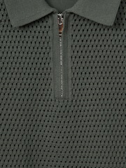 Reiss Dark Sage Burnham Senior Textured Half-Zip Polo T-Shirt - Image 6 of 6