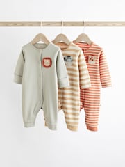 Neutral Lion Printed Baby 100% Cotton Sleepsuits 3 Pack (0mths-3yrs) - Image 1 of 8