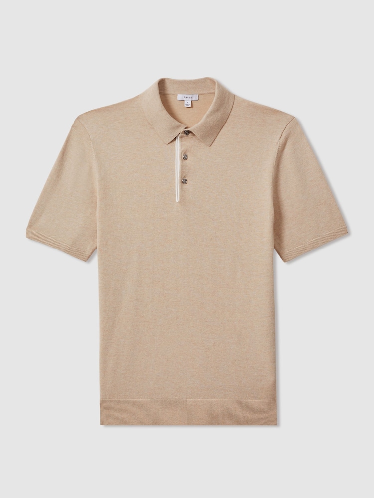 Reiss Camel Finch Cotton Blend Contrast Polo Shirt - Image 2 of 5