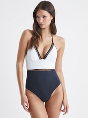 Reiss Navy Ray Colourblock Halter Swimsuit - Image 1 of 4