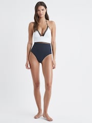 Reiss Navy Ray Colourblock Halter Swimsuit - Image 3 of 4