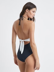 Reiss Navy Ray Colourblock Halter Swimsuit - Image 4 of 4