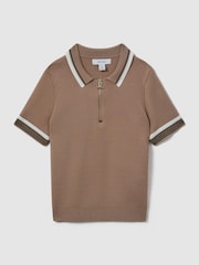 Reiss Warm Taupe Chelsea 3-9 yrs Half-Zip Polo Shirt - Image 1 of 3