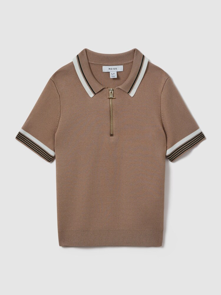 Reiss Warm Taupe Chelsea 3-9 yrs Half-Zip Polo Shirt - Image 1 of 3
