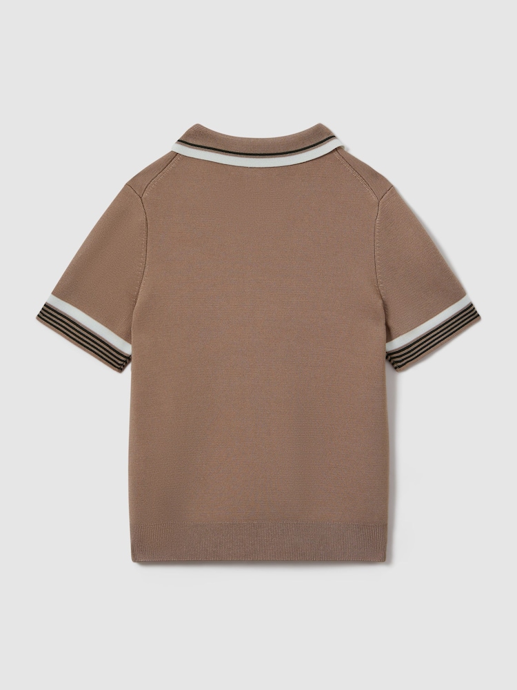 Reiss Warm Taupe Chelsea 3-9 yrs Half-Zip Polo Shirt - Image 2 of 3