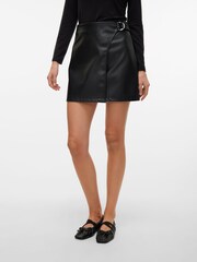 VERO MODA Black Faux Leather Wrap Buckle Mini Skirt - Image 1 of 6