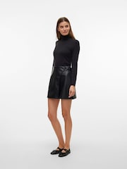 VERO MODA Black Faux Leather Wrap Buckle Mini Skirt - Image 3 of 6