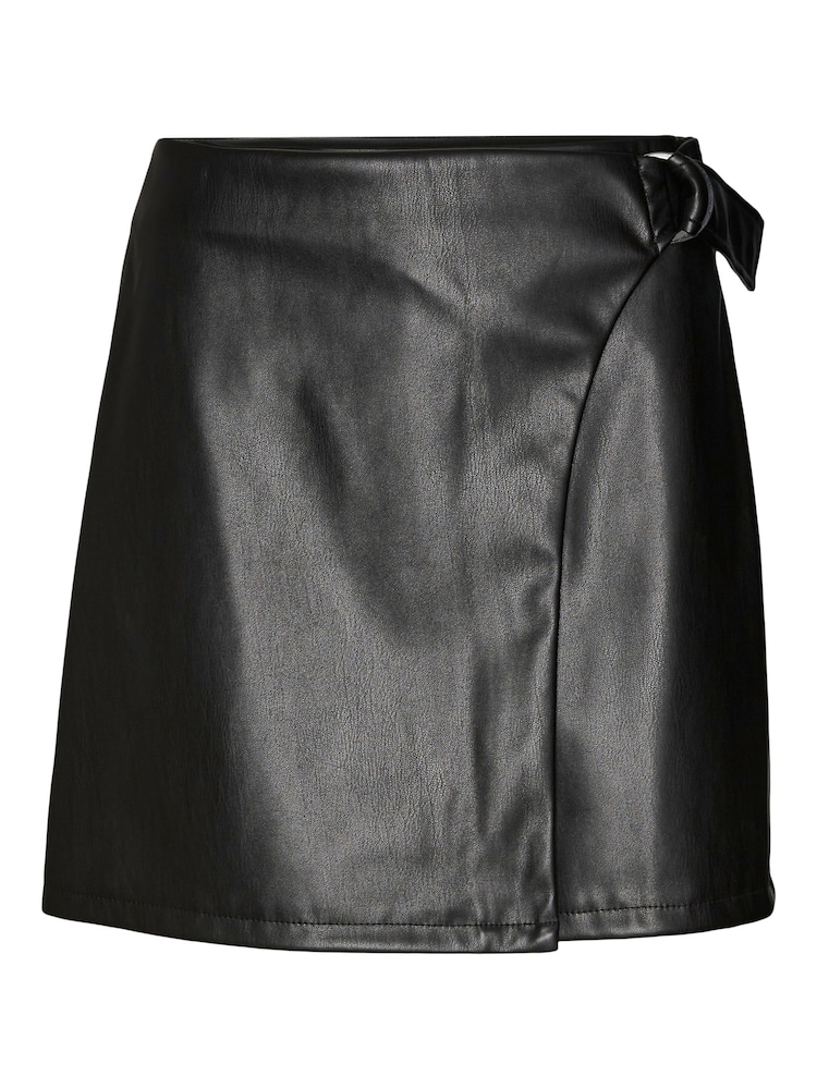 VERO MODA Black Faux Leather Wrap Buckle Mini Skirt - Image 6 of 6