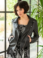 Pour Moi Black Michelle Vegan Leather Fuller Bust Biker Jacket - Image 2 of 5