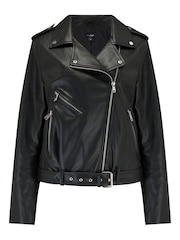 Pour Moi Black Michelle Vegan Leather Fuller Bust Biker Jacket - Image 4 of 5