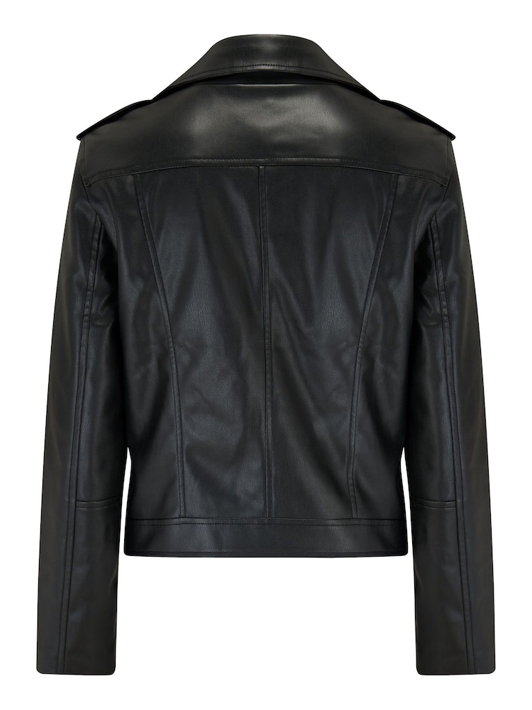 Pour Moi Black Michelle Vegan Leather Fuller Bust Biker Jacket - Image 5 of 5