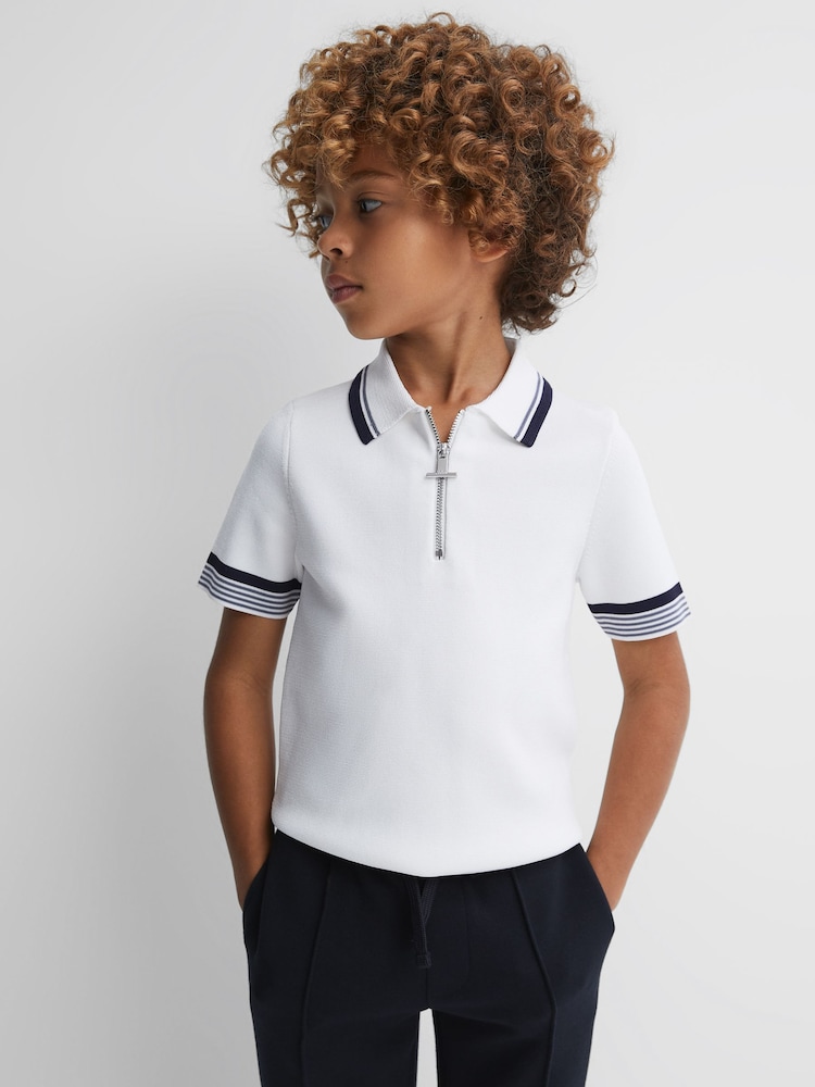 Reiss Optic White Chelsea 9-13 yrs Half Zip Polo Shirt - Image 1 of 6