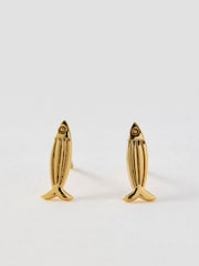 Oliver Bonas Gold Otto Textured Fish Gold Plated Stud Earrings - Image 1 of 3