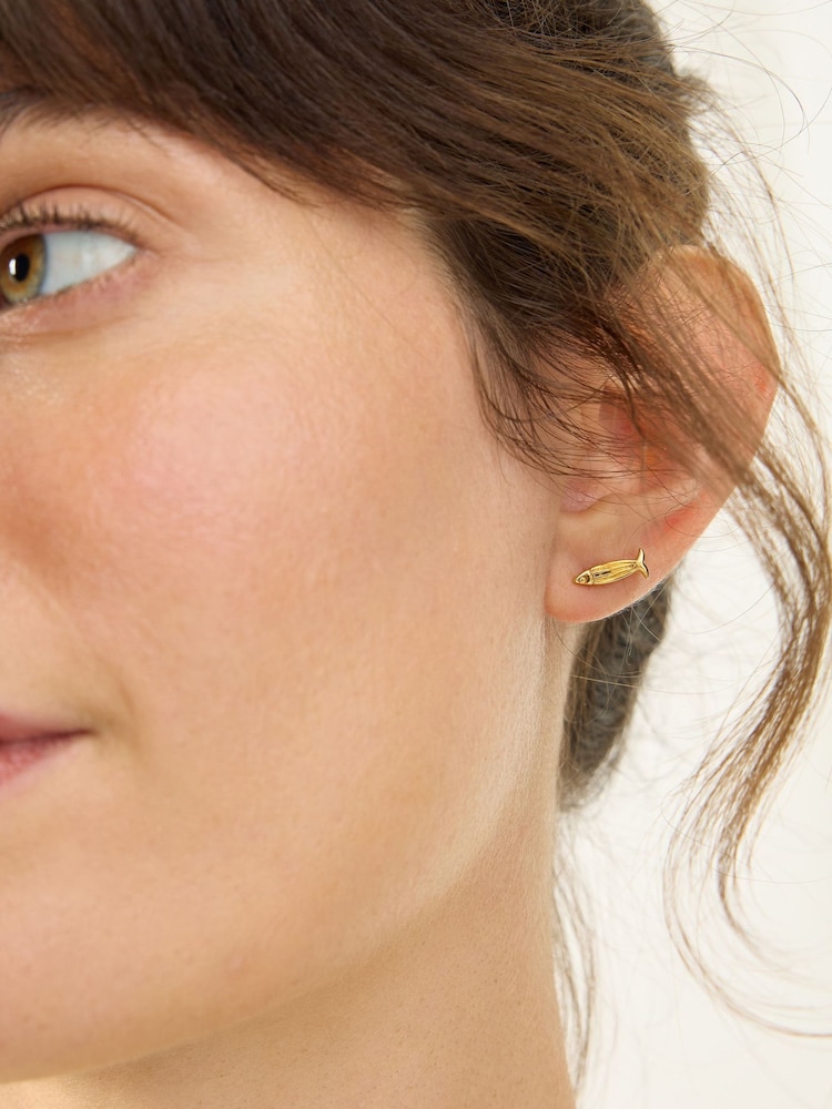Oliver Bonas Gold Otto Textured Fish Gold Plated Stud Earrings - Image 2 of 3 Oliver Bonas Gold Otto Textured Fish Gold Plated Stud Earrings - Image 2 of 3