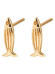 Oliver Bonas Gold Otto Textured Fish Gold Plated Stud Earrings - Image 3 of 3