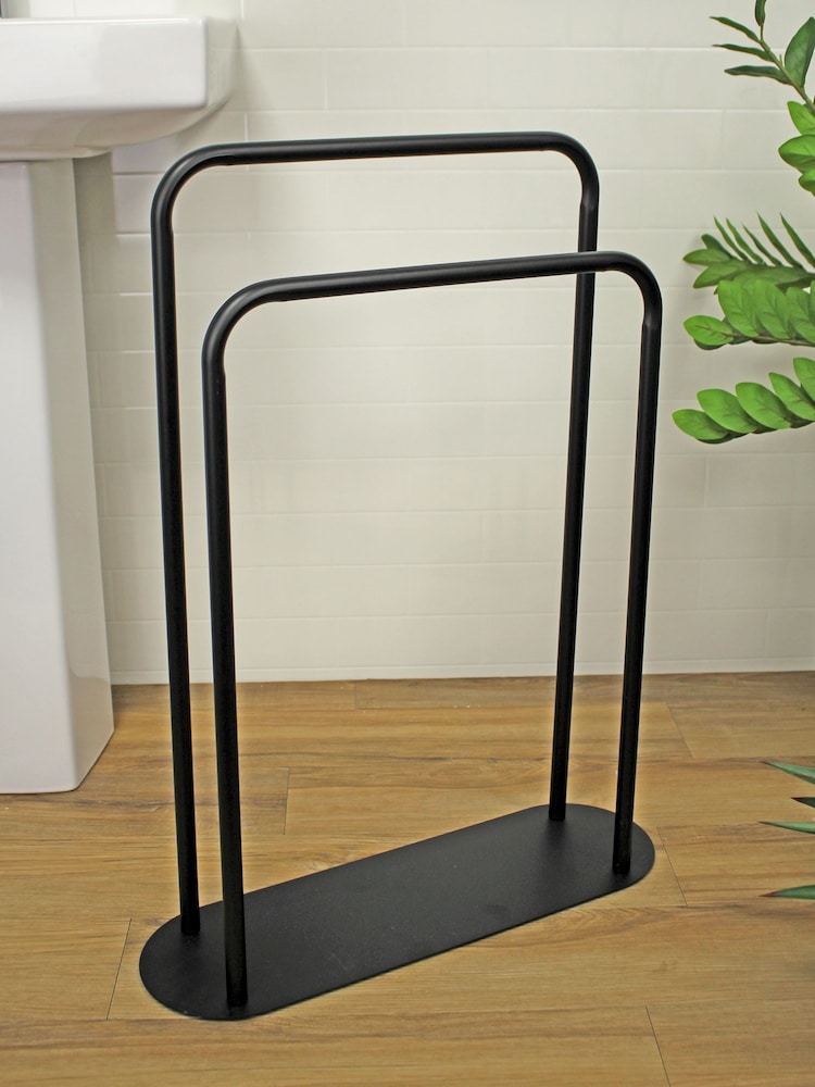 Showerdrape Black Aspen Freestanding Double Towel Stand - Image 1 of 3 Showerdrape Black Aspen Freestanding Double Towel Stand - Image 1 of 3