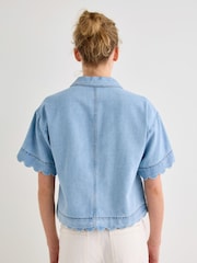 Oliver Bonas Blue Light Blue Denim Scalloped Short Sleeve Shirt - Image 2 of 8
