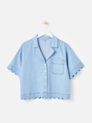 Oliver Bonas Blue Light Blue Denim Scalloped Short Sleeve Shirt - Image 3 of 8