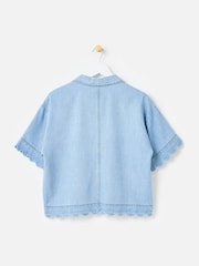 Oliver Bonas Blue Light Blue Denim Scalloped Short Sleeve Shirt - Image 4 of 8