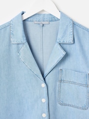 Oliver Bonas Blue Light Blue Denim Scalloped Short Sleeve Shirt - Image 5 of 8